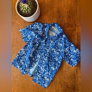 Columbia Blue and White Tropical Print Shirt